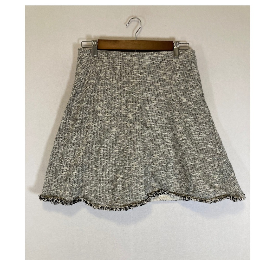 Preppy‎ Daily Thread Women Small Grey Tweed A-Line Mini Skirt Raw Fringe Hem